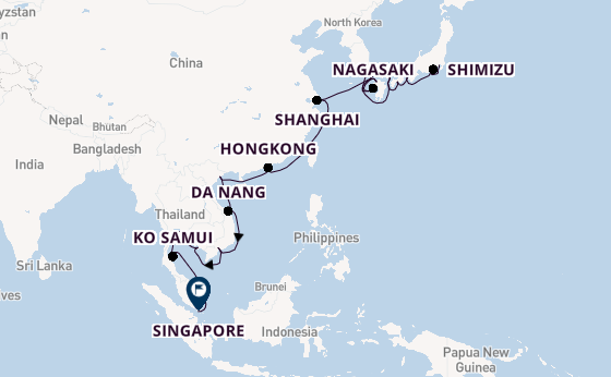Oost-Azië vanaf Tokio, Japan met de Noordam