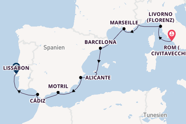 Westliches Mittelmeer ab Civitavecchia (Rom), Italien auf der Norwegian Viva