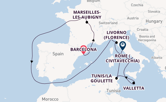 Western Mediterranean from Barcelona, Spain with the Carnival Sunshine