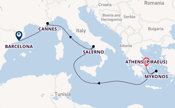Mediterranean Sea from Athens (Piraeus), Greece with the Scarlet Lady
