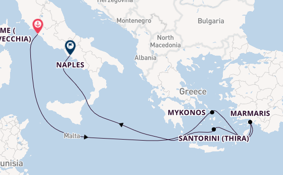 Mediterranean from Rome (Civitavecchia), Italy with the MSC Divina