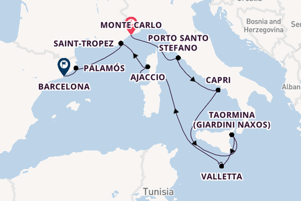 Western Mediterranean from Monte Carlo, Monaco with the Seabourn Ovation 