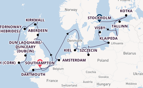 British Isles from Southampton, England with the Insignia