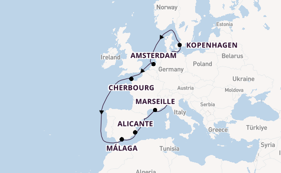 Westelijke Middellandse Zee vanaf Kiel, Duitsland met de MSC Euribia