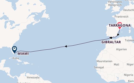Transatlantik ab Tarragona, Spanien auf der Norwegian Aura