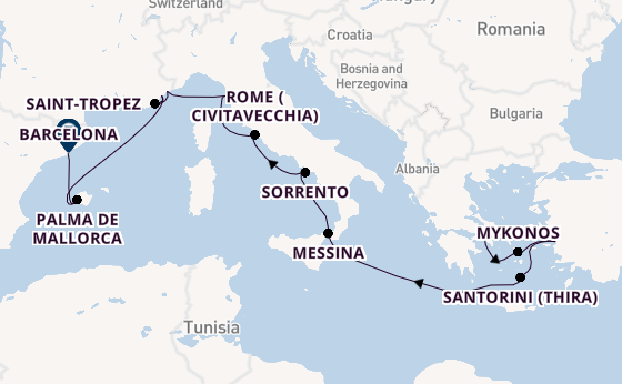 Mediterranean from Piraeus (Athens), Greece with the Seven Seas Prestige