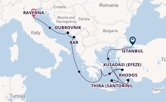 Oostelijke Middellandse Zee vanaf Ravenna, Italië met de Norwegian Viva