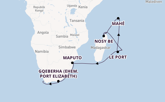 Indischer Ozean ab Port Louis, Mauritius auf AIDAblu