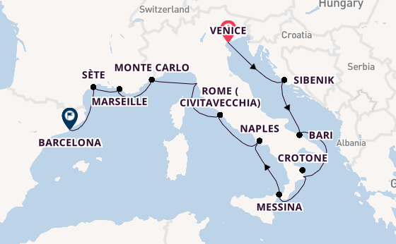 Western Mediterranean from Venice, Italy with the Viking Sea