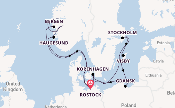 Noorwegen vanaf Rostock, Warnemünde, Duitsland met AIDAdiva