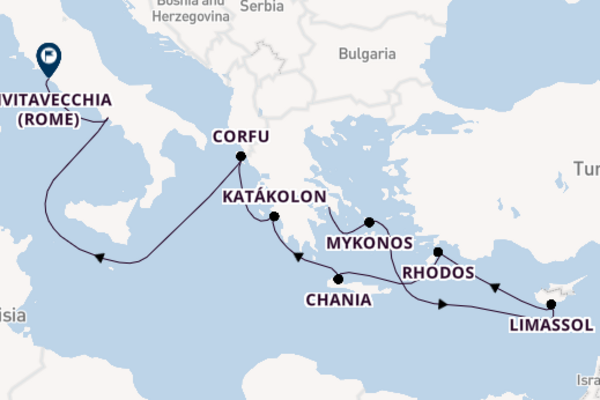 Oostelijke Middellandse Zee vanaf Athene (Piraeus), Griekenland met de Majestic Princess