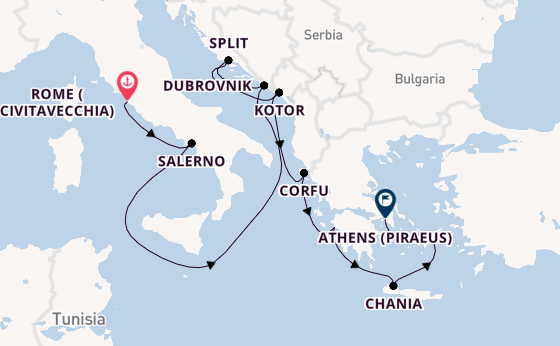 Eastern Mediterranean from Rome (Civitavecchia), Italy with the Enchanted Princess