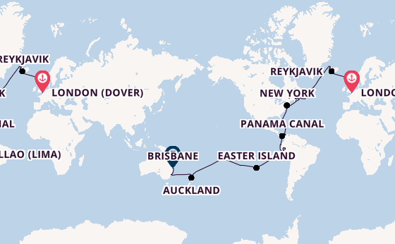 World Cruise from London (Dover), England, United Kingdom with the Crown Princess