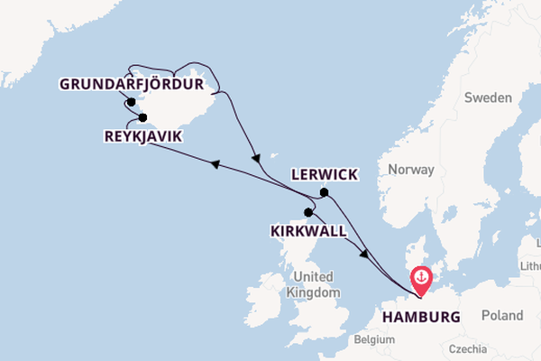Arctica vanaf Hamburg, Duitsland met de Costa Favolosa