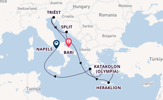 Middellandse Zee vanaf Bari, Italië met de MSC Splendida
