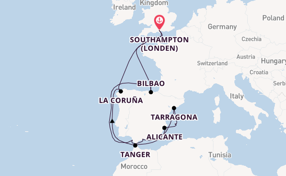 Westelijke Middellandse Zee vanaf Southampton (Londen), Engeland met de MSC Meraviglia