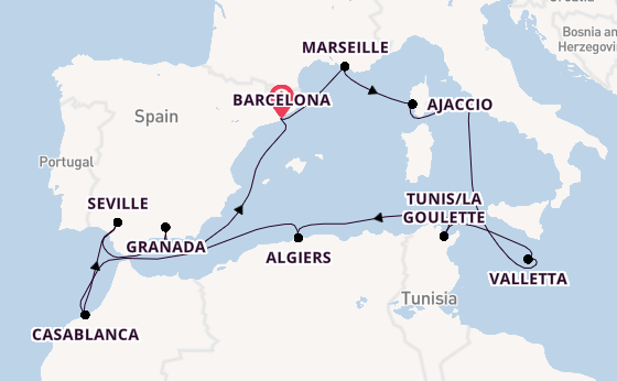 Mediterranean Sea from Barcelona, Spain with the Viking Vela