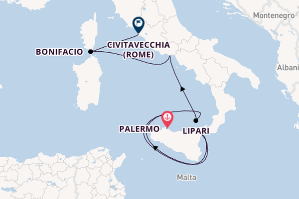 Westelijke Middellandse Zee vanaf Palermo, Sicilië met de Le Bougainville