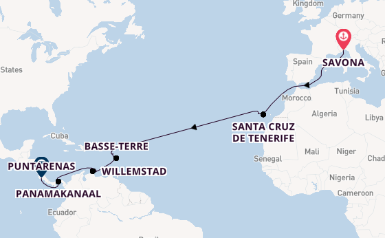 trans-Atlantisch vanaf Savona, Italië met de Artania