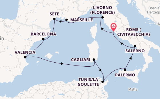 Western Mediterranean from Rome (Civitavecchia), Italy with the Viking Vela