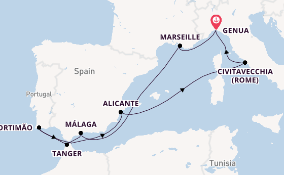Middellandse Zee vanaf Genua, Italië met de MSC Sinfonia