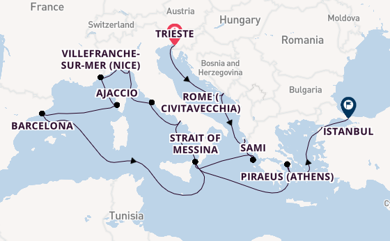 Mediterranean from Trieste, Italy with the Queen Elizabeth
