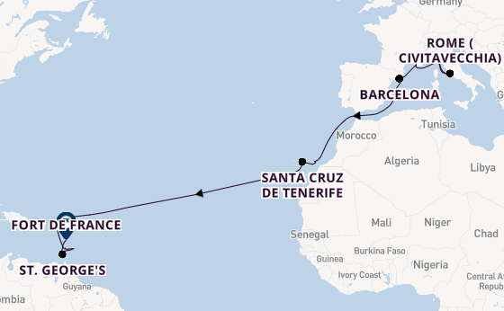 Caribbean from Genoa, Italy with the MSC World Europa