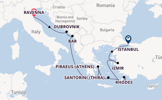 Eastern Mediterranean from Ravenna, Italy with the Norwegian Viva