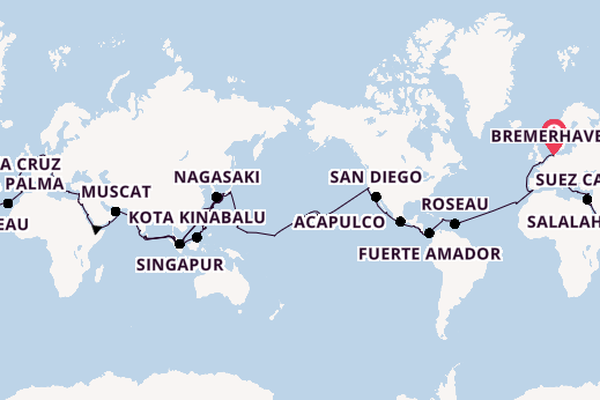 Weltreise ab Bremerhaven, Deutschland auf der Amadea