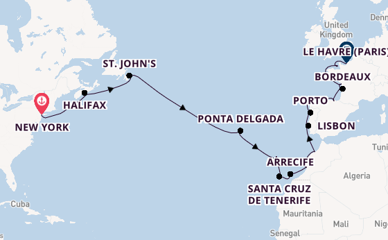 Transatlantic from New York, USA with the Seven Seas Mariner