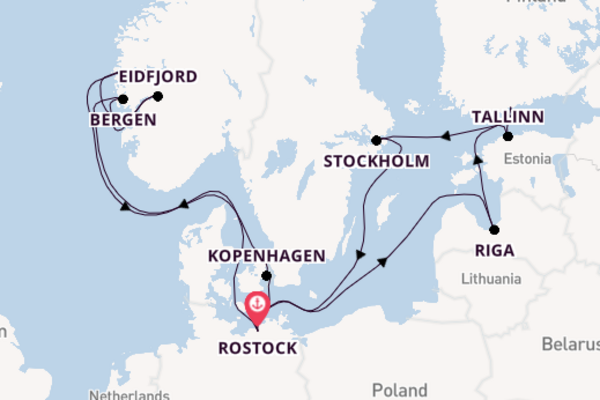 Noorwegen vanaf Rostock, Warnemünde, Duitsland met AIDAdiva