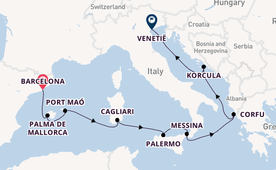 Westelijke Middellandse Zee vanaf Barcelona, Spanje met de Sirena