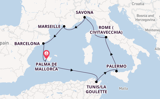 Western Mediterranean from Palma de Mallorca, Spain with the Costa Toscana