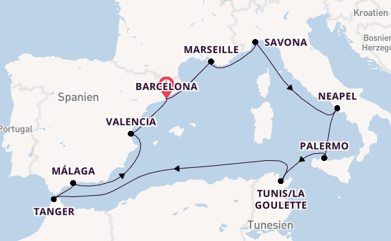 Westliches Mittelmeer ab Barcelona, Spanien auf der Costa Pacifica