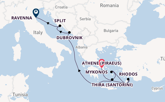 Oostelijke Middellandse Zee vanaf Athene (Piraeus), Griekenland met de Explorer of the Seas