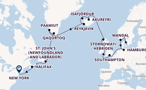 Transatlantik ab Kopenhagen, Dänemark auf der Explora V