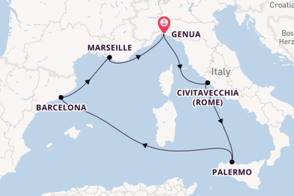 Westelijke Middellandse Zee vanaf Genua, Italië met de MSC Splendida