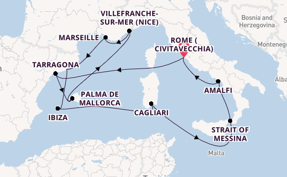 Western Mediterranean from Rome (Civitavecchia), Italy with the Queen Victoria