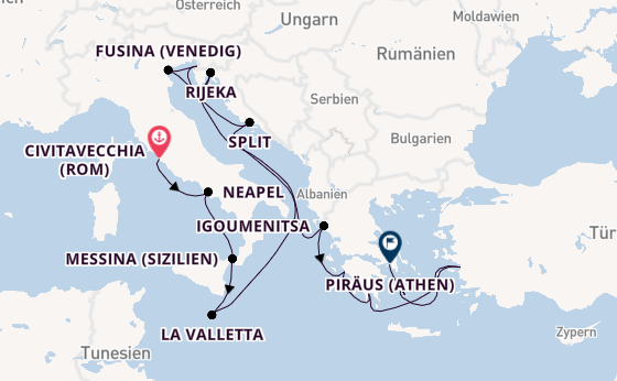 Mittelmeer ab Civitavecchia (Rom), Italien auf der Seven Seas Grandeur