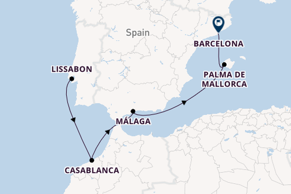 Westelijke Middellandse Zee vanaf Lissabon, Portugal met de MSC Seaview