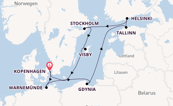 Ostsee ab Kopenhagen, Dänemark auf der MSC Splendida