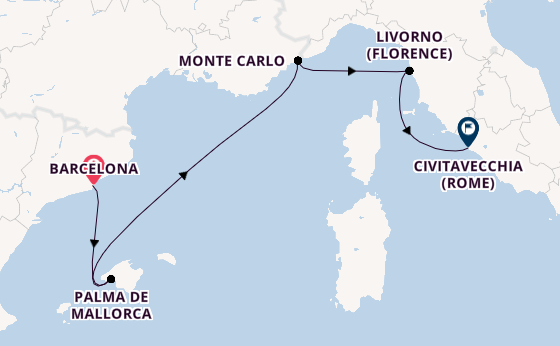 Westelijke Middellandse Zee vanaf Barcelona, Spanje met de Seven Seas Mariner