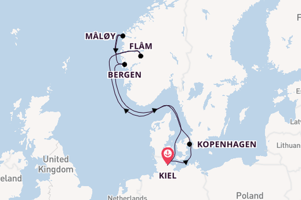 Noorwegen vanaf Kiel, Duitsland met de Costa Diadema