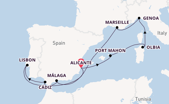 Western Mediterranean from Alicante, Spain with the MSC Opera