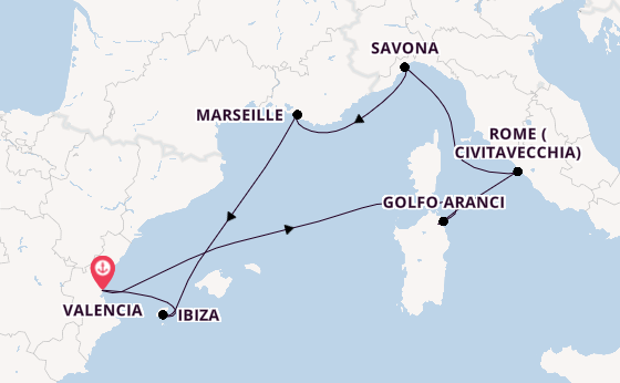 Western Mediterranean from Valencia, Spain with the Costa Pacifica