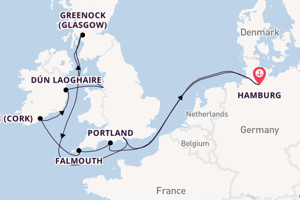 Britse Eilanden vanaf Hamburg, Duitsland met de Costa Favolosa