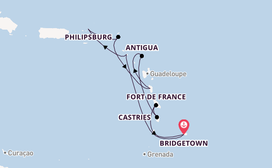 Southern Caribbean from Bridgetown, Barbados with the Arvia