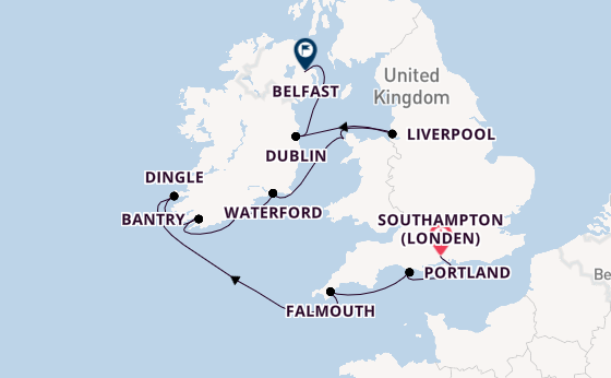 Britse Eilanden vanaf Southampton (Londen), Engeland met de Vista