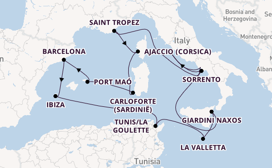 Westelijke Middellandse Zee vanaf Civitavecchia (Rome), Italië met de EXPLORA II