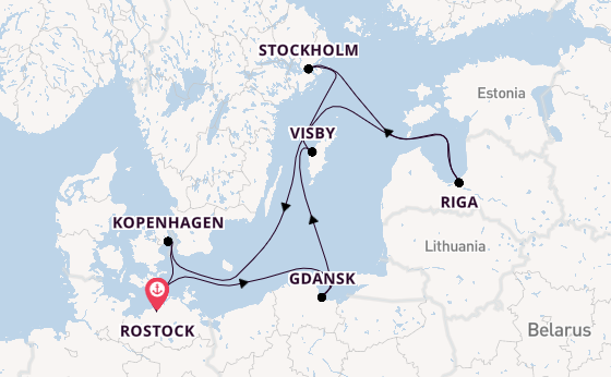 Oostzee vanaf Rostock, Warnemünde, Duitsland met de MSC Magnifica